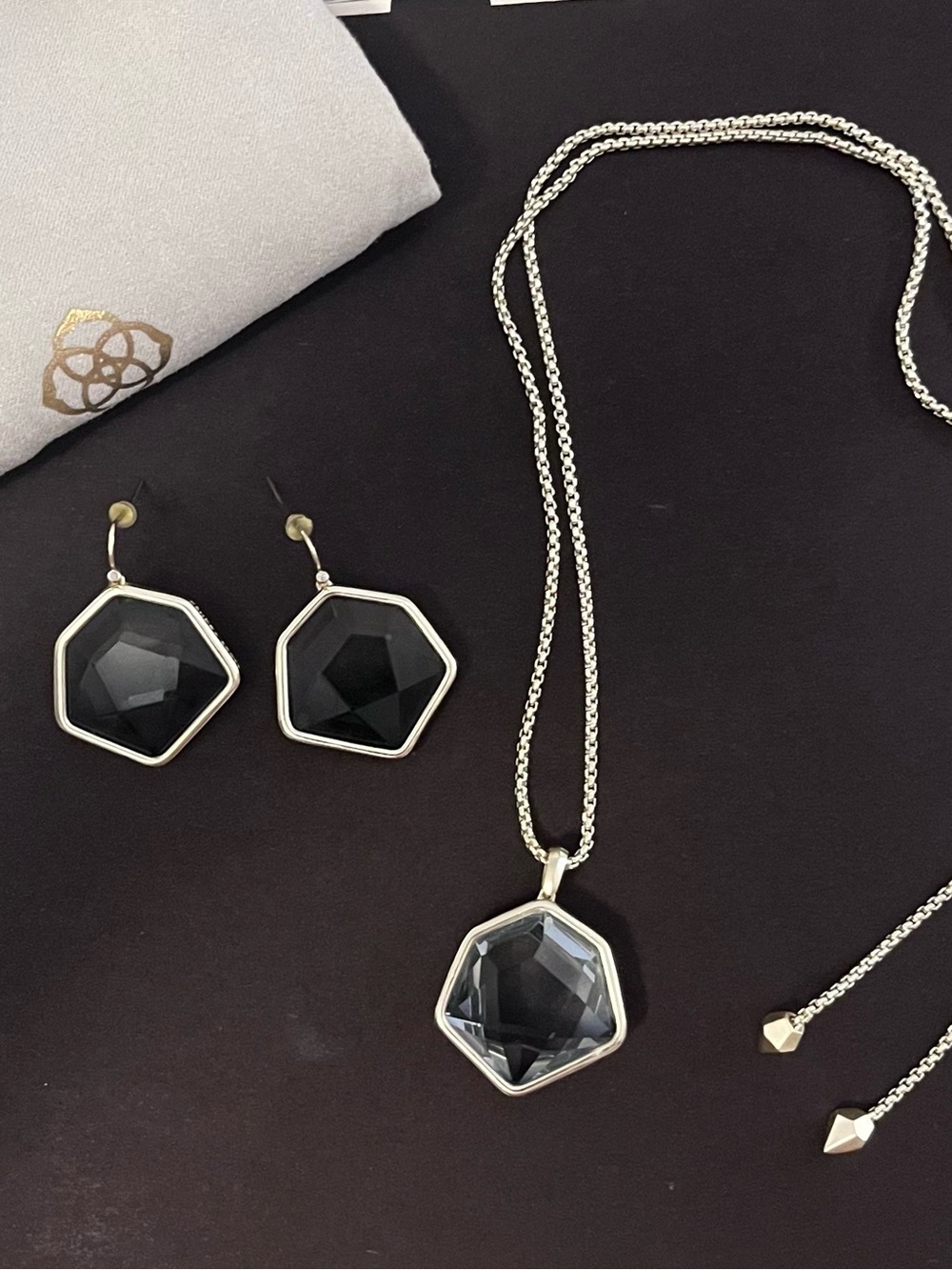 Kendra Scott Black Faceted Hexagon Pendant Necklace & Earrings Set